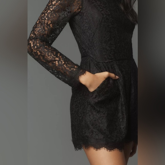 NWT! By Anthropologie Long-Sleeve Lace Playsuit Black 🍓🦊 - Picture 4 of 5